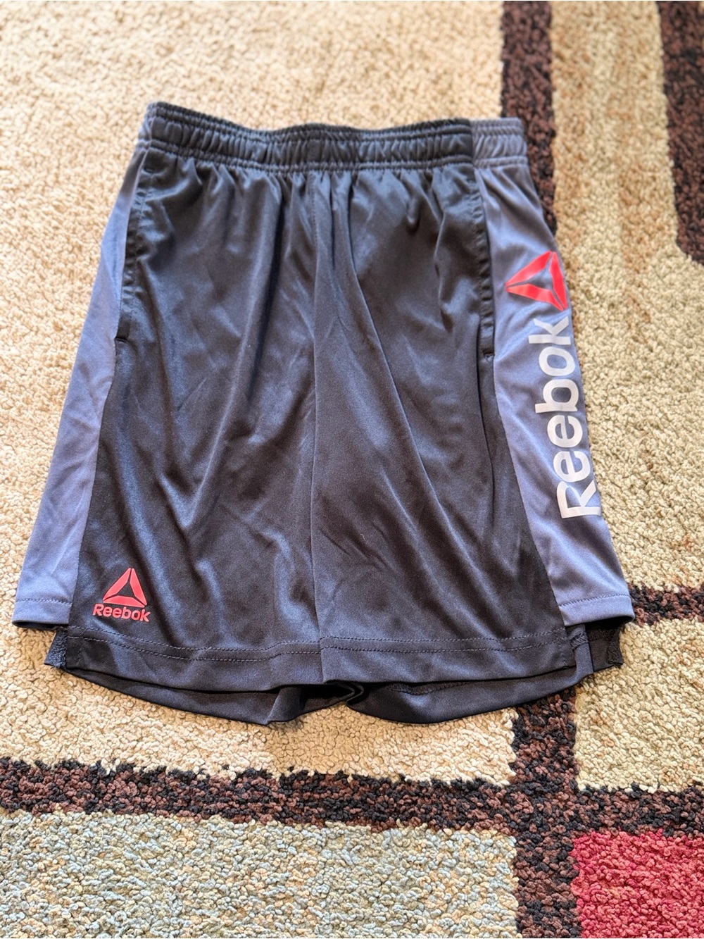 Reebok boys Black Athletic Shorts with Gray Side Panels